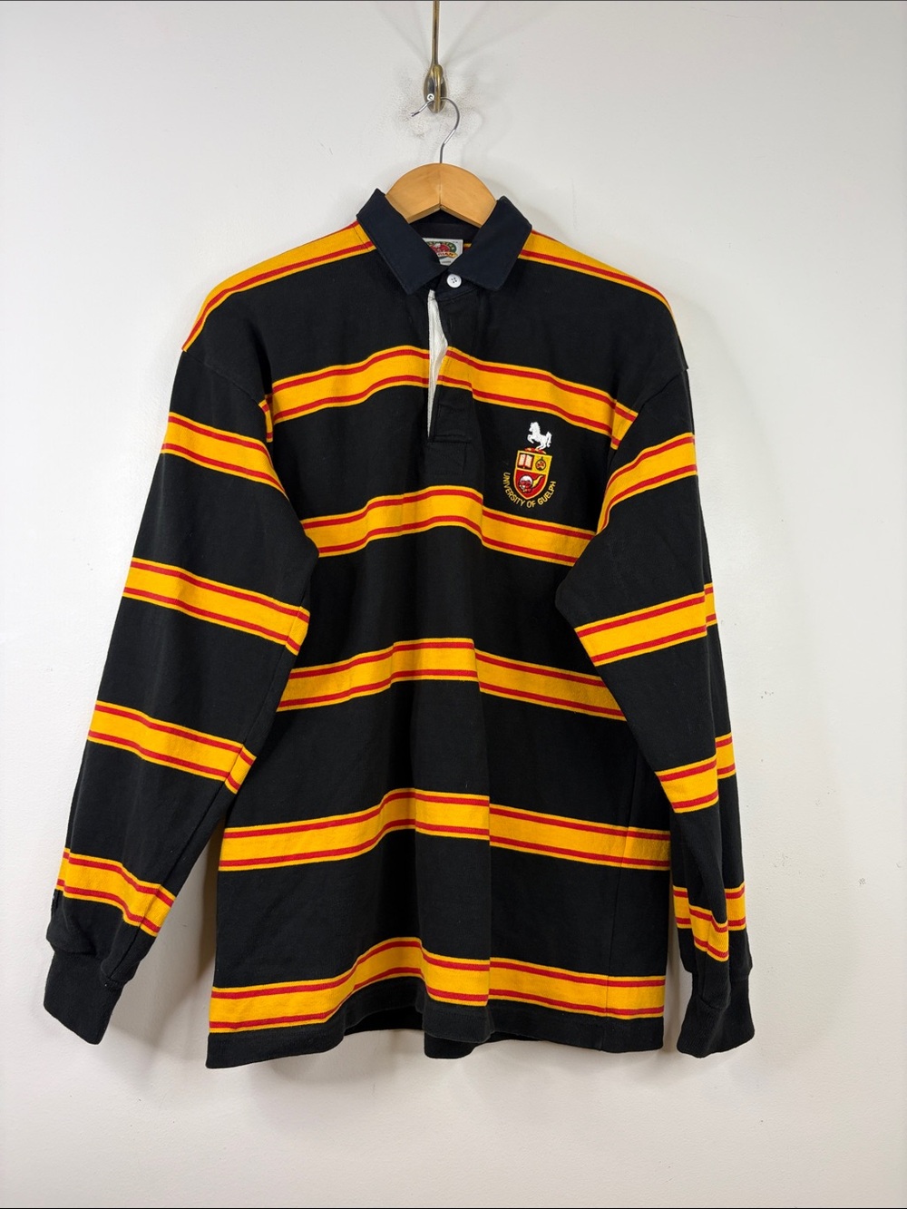 Barbarian Rugby Shirt Mens XL University of Guelph Black Red Yellow Striped Polo